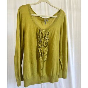 Caslon (Nordstrom label) Women's Plus 2X Spring green cardigan with front ruffle
